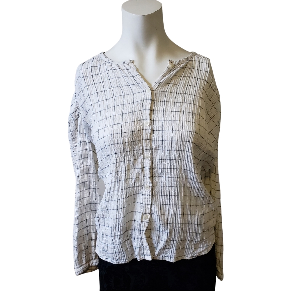 Madewell Meadow shirt in windowpane long sleeve Navy white size medium